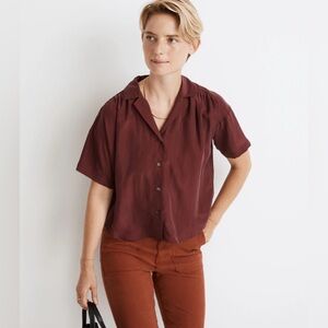 NWT Sold out on website Madewell Silk Camp Shirt in Rich Burgundy Size Large